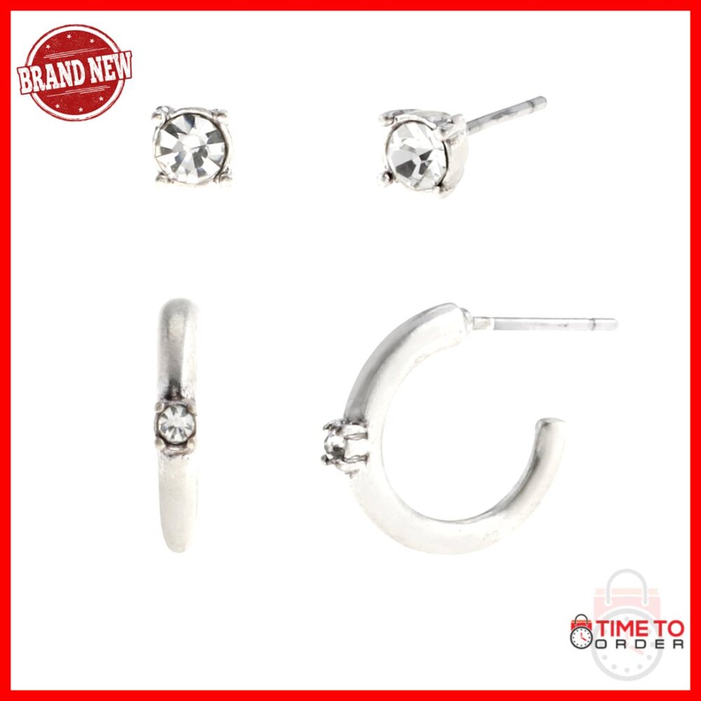 Hypoallergenic Stainless Steel Crystal Stone Stud & Huggie Earring Set